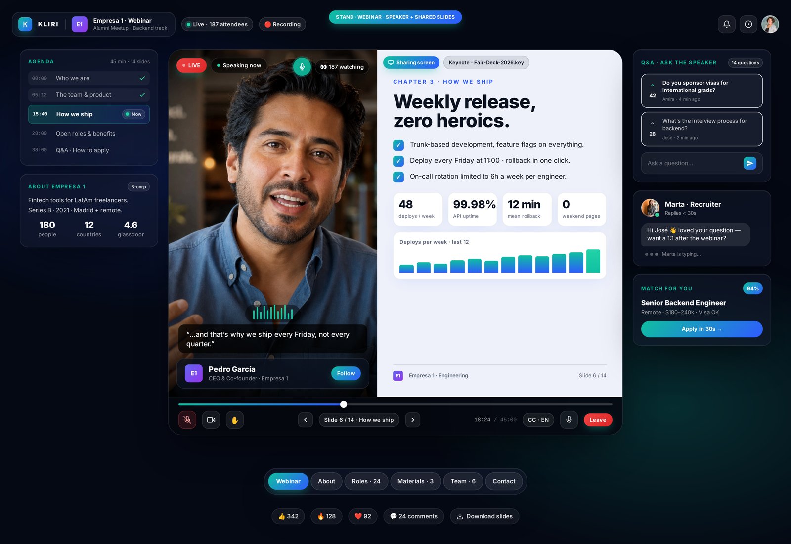 Kliri Hiring Meetup — live company webinar with speaker, slides and Q&A